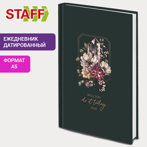 Ежедневник датированный 2026 145х215 мм, А5, STAFF, ламинированная обложка, "Crystal", 117331