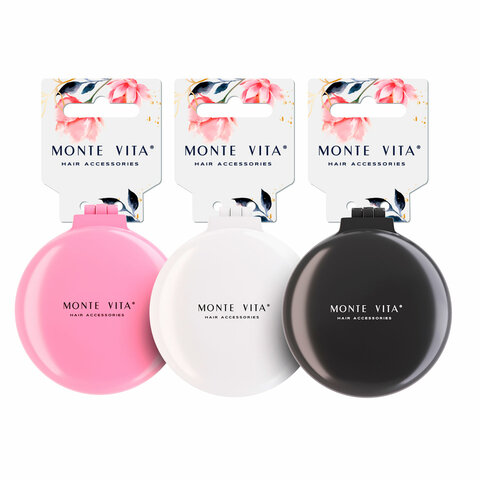 Расческа для волос массажная "2 в 1", 6,5см с зеркалом, компактная цвета АССОРТИ, MONTE VITA, 457425