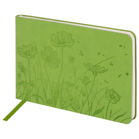 Еженедельник датированный 2026 МАЛЫЙ ФОРМАТ 105х160 мм, А6, BRAUBERG "Imprint", тиснение, зеленый, 1
