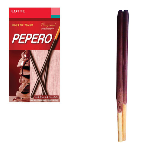 Печенье-соломка LOTTE "Pepero Original", в шоколадной глазури, в картонной упаковке, 47 г, Корея, 00