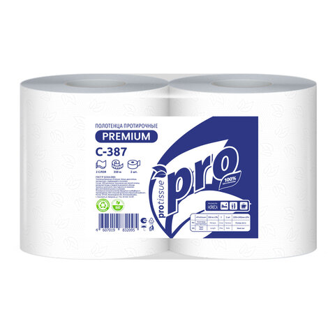 Бумага протирочная 350 м с перфорацией, PROtissue (W1) 2-слойная, 1000 листов 24х35 см, КОМПЛЕКТ 2 ш