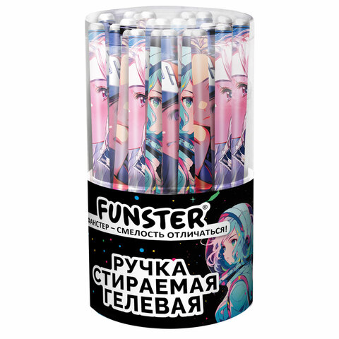 Ручка стираемая гелевая с принтом FUNSTER "ANIME", СИНЯЯ, корпус ассорти, игольчатый наконечник 0,5 