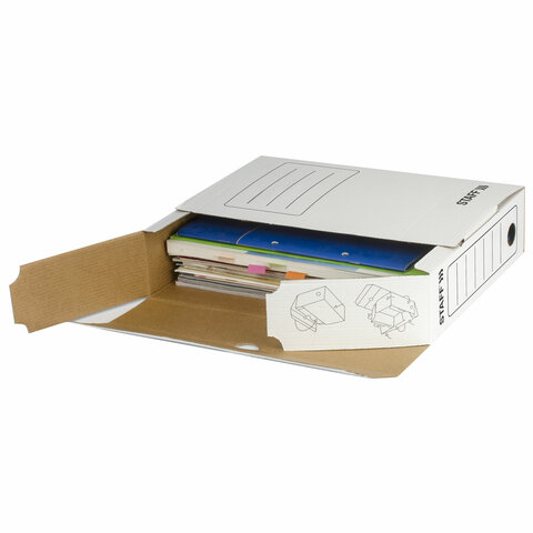 Короб архивный с клапаном А4 (260х325 мм), 75 мм, до 700 листов, микрогофрокартон, БЕЛЫЙ, STAFF, 128