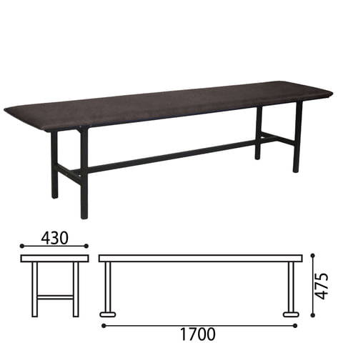 Банкетка без спинки "Берта", 1700х430х475 мм, усиленная, черный каркас, кожзаменитель черный, разбор