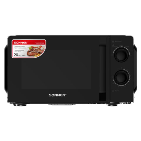 Микроволновая печь SONNEN MW2070BL-6MB, 20 л, 700 Вт, таймер, механическое управление, ручка, черная