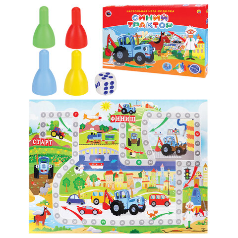Игра-ходилка настольная детская, СИНИЙ ТРАКТОР, РК, ИН-6130