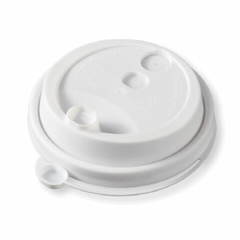 Крышка с питейником для бумажного стакана, диаметр 90 мм, матовая, белая, полипропилен, ВЗЛП, 3001М/