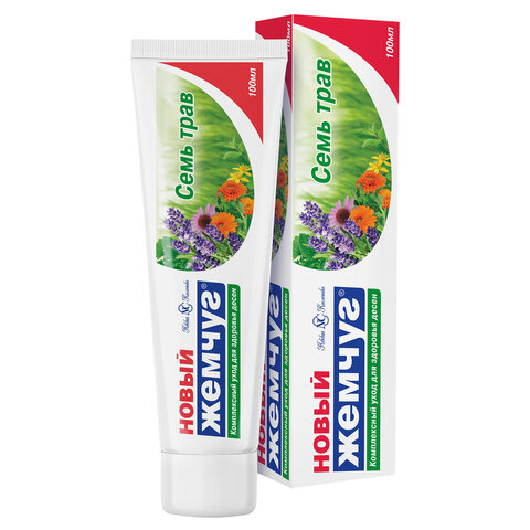 Зубная паста 100 мл, НОВЫЙ ЖЕМЧУГ "Семь трав", комплексная защита десен, с натуральным экстрактом, 1