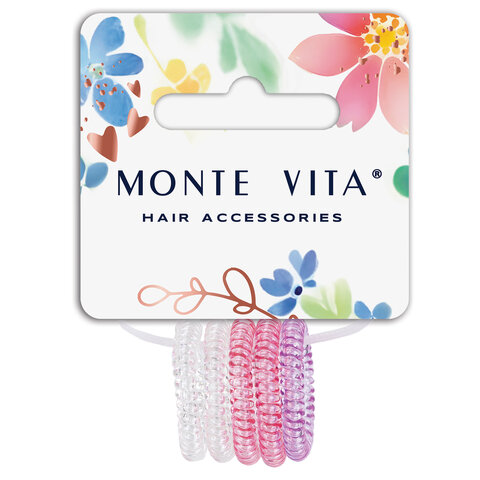 Резинки для волос НАБОР 5 шт., диаметр 2,5 см, пружинка, разные цвета, MONTE VITA, 457061