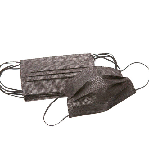 Маски одноразовые медицинские КОМПЛЕКТ 50 шт., 3-х слойные, черные, фильтр СМС, упаковка полиэтилено