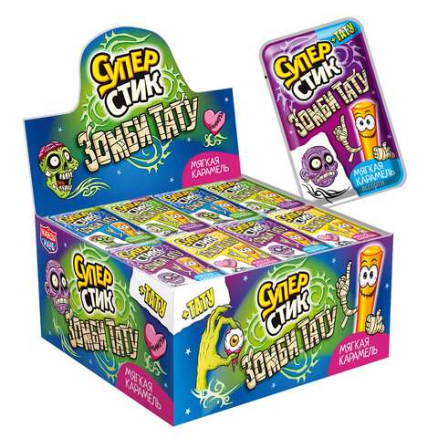Мягкая карамель "Супер стик с тату ЗОМБИ", 5 г, КАНДИ КЛАБ, CAR132