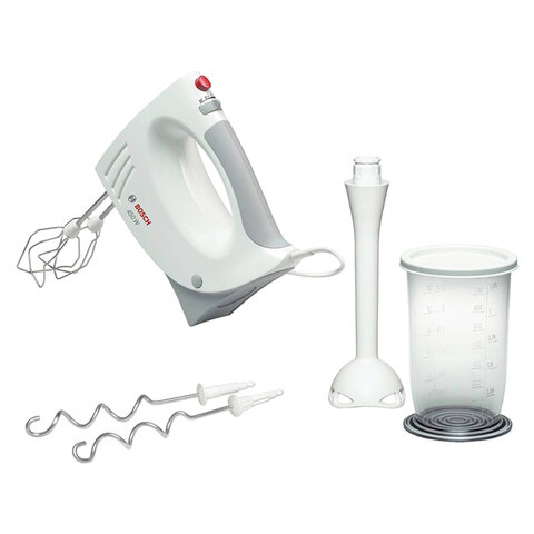 Миксер BOSCH MFQ 3540, 450Вт, 5 скоростей, 2 венчика, 2 крюка для теста, стакан, белы, MFQ3540