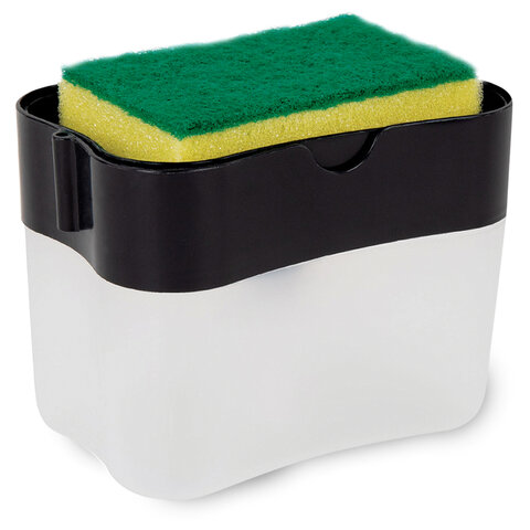 Диспенсер/дозатор для моющего средства, органайзер + губка, ЧЕРНЫЙ, 7х14х11см, ЛЮБАША, 700040