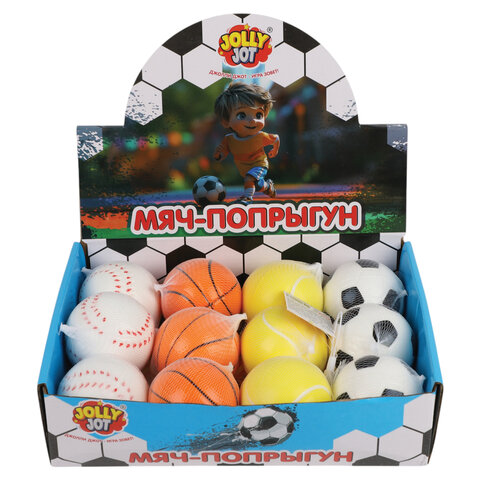 Мяч-попрыгун, 6 см, полиуретан, ассорти, 4 вида, JOLLY JOT (ДЖОЛЛИ ДЖОТ), 666127