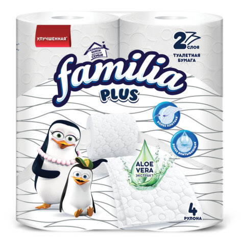 Бумага туалетная быт., спайка 4 шт., 2-слойная (4х20,4 м), FAMILIA PLUS, белая, ш/к 0, 5080758