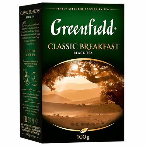 Чай листовой GREENFIELD "Classic Breakfast" черный крупнолистовой, 100 г