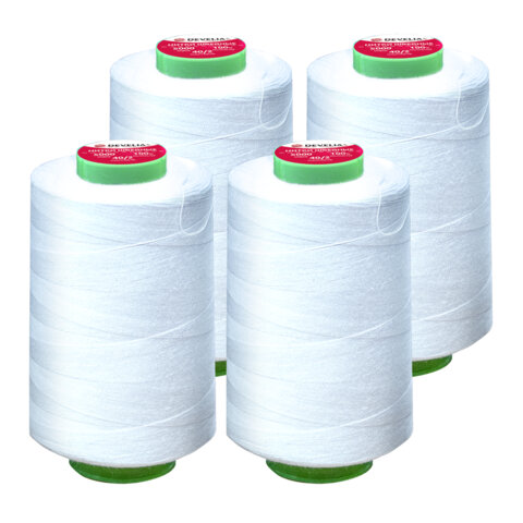 Набор швейных ниток 40/2 5000 ярдов 4 штуки, белые, DEVELIA, 665427