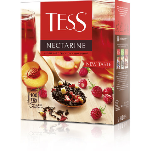 Чай TESS "Nectarine" черный с персиком и земляникой, 100 пакетиков в конвертах по 1,8 г, ш/к 19883, 