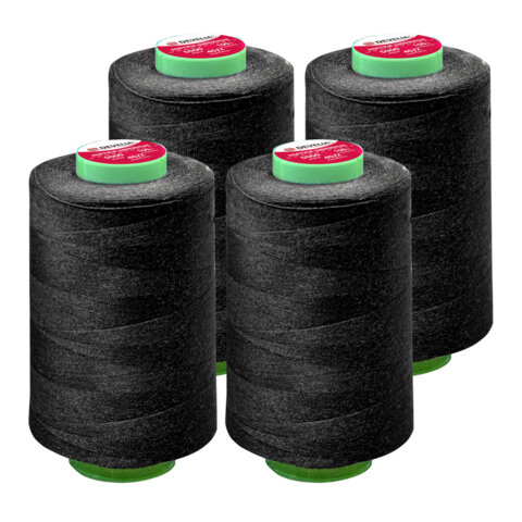 Набор швейных ниток 40/2 5000 ярдов 4 штуки, черные, DEVELIA, 665428