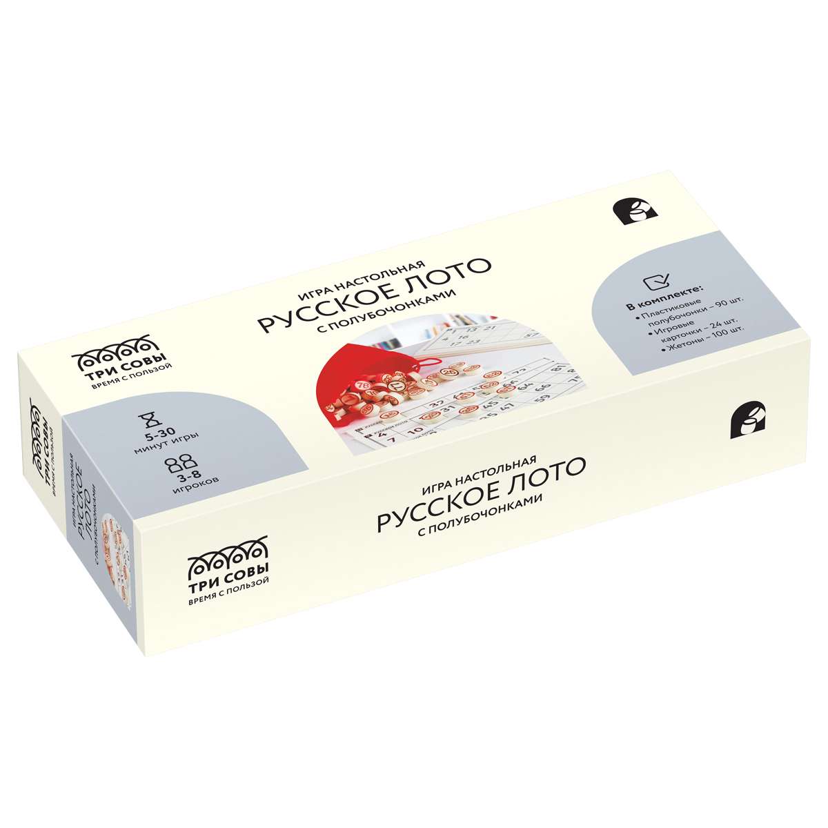 Игра настольная ТРИ СОВЫ "Русское лото", с полубочонками, картонная коробка