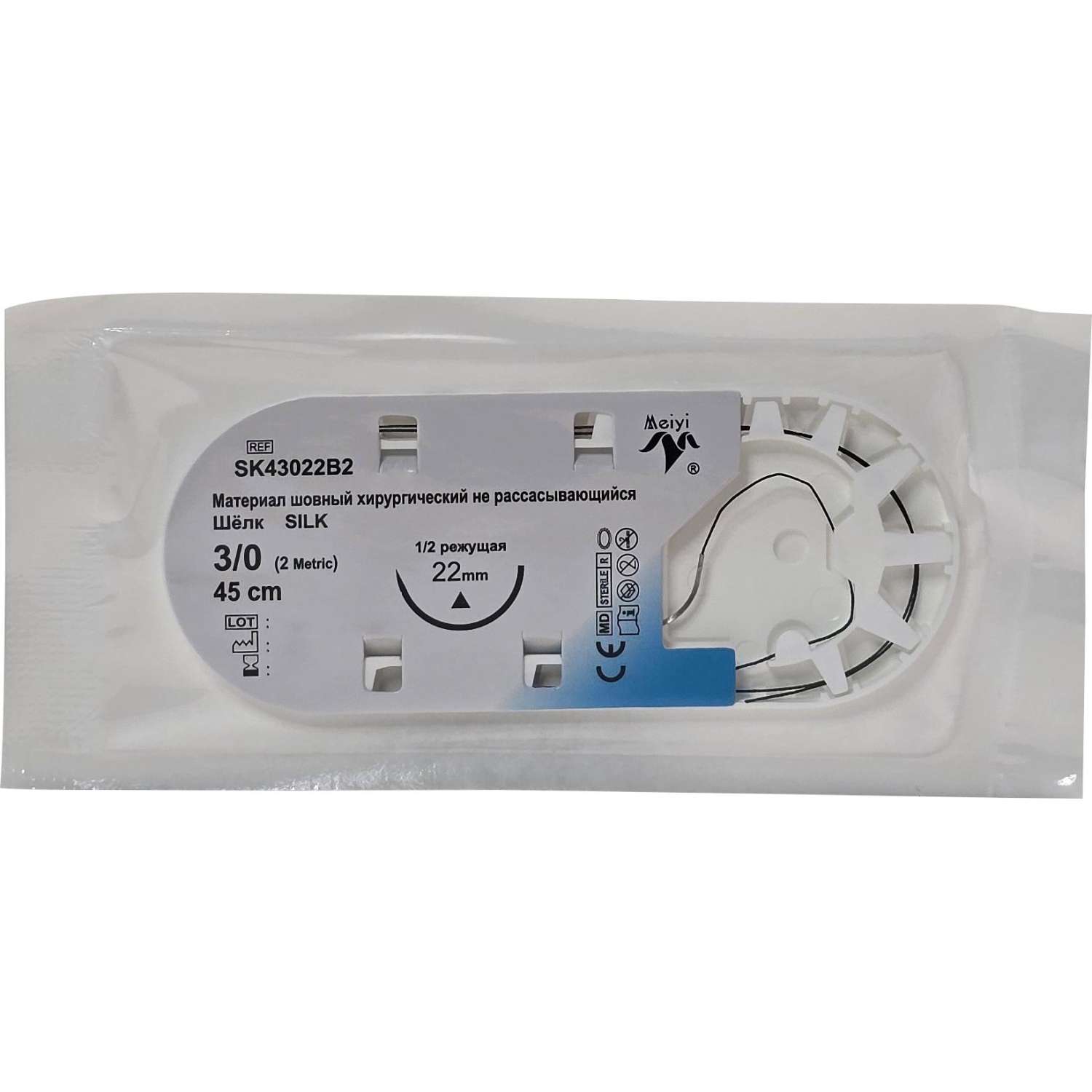 Шовный материал ШЕЛК 3/0,  реж. 22 мм, 1/2, 45 см уп/12 шт