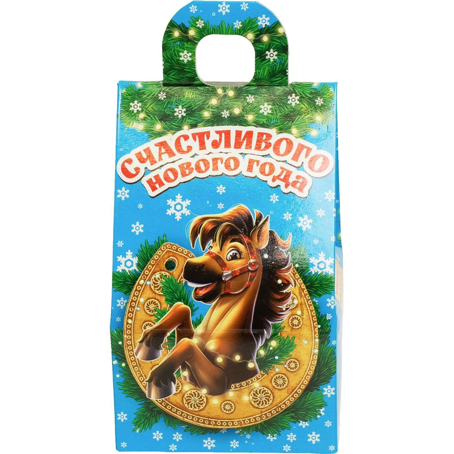 Новогодний сладкий подарок Лошадка и подкова Картон 300 грамм, K002