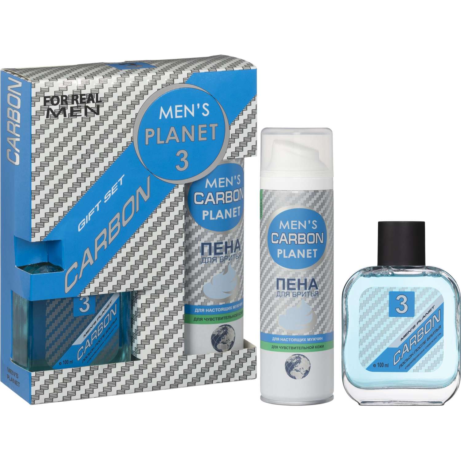 Подарочный набор Men's Planet Carbon3 Лосьон п/бр.100 + Пена д/бр.200мл муж