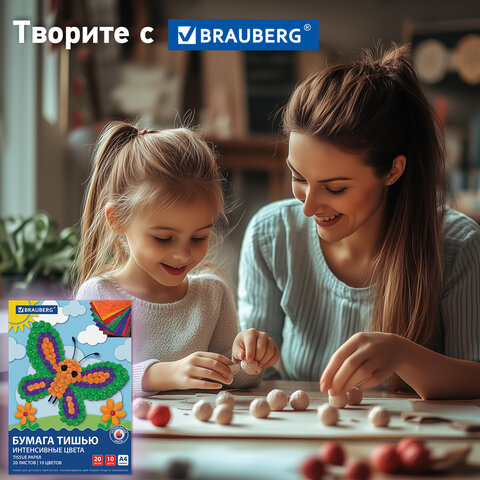 Цветная бумага ТИШЬЮ 17г/м2, А4 (210х297мм), 20 листов 10 цветов интенсив в папке, BRAUBERG, 116498
