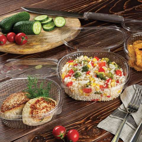 Одноразовый контейнер овальный 500мл С КРЫШКОЙ ЮП-РКС КОМПЛЕКТ 360шт прозрачный ПЭТ,, ЮУПМ6131