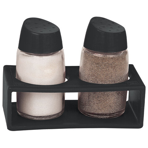 Набор для специй 2*60 мл, BASIC, подставка+солонка+перечница, стекло/пластик, черный, WEGLA (ВЕГЛА),