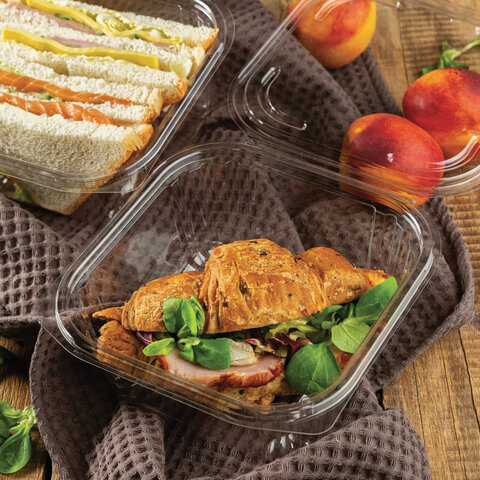 Одноразовый контейнер квадратный 500мл С КРЫШКОЙ ЮП-РКСП КОМПЛЕКТ 400шт прозрач. ПЭТ,, ЮУПМ6132