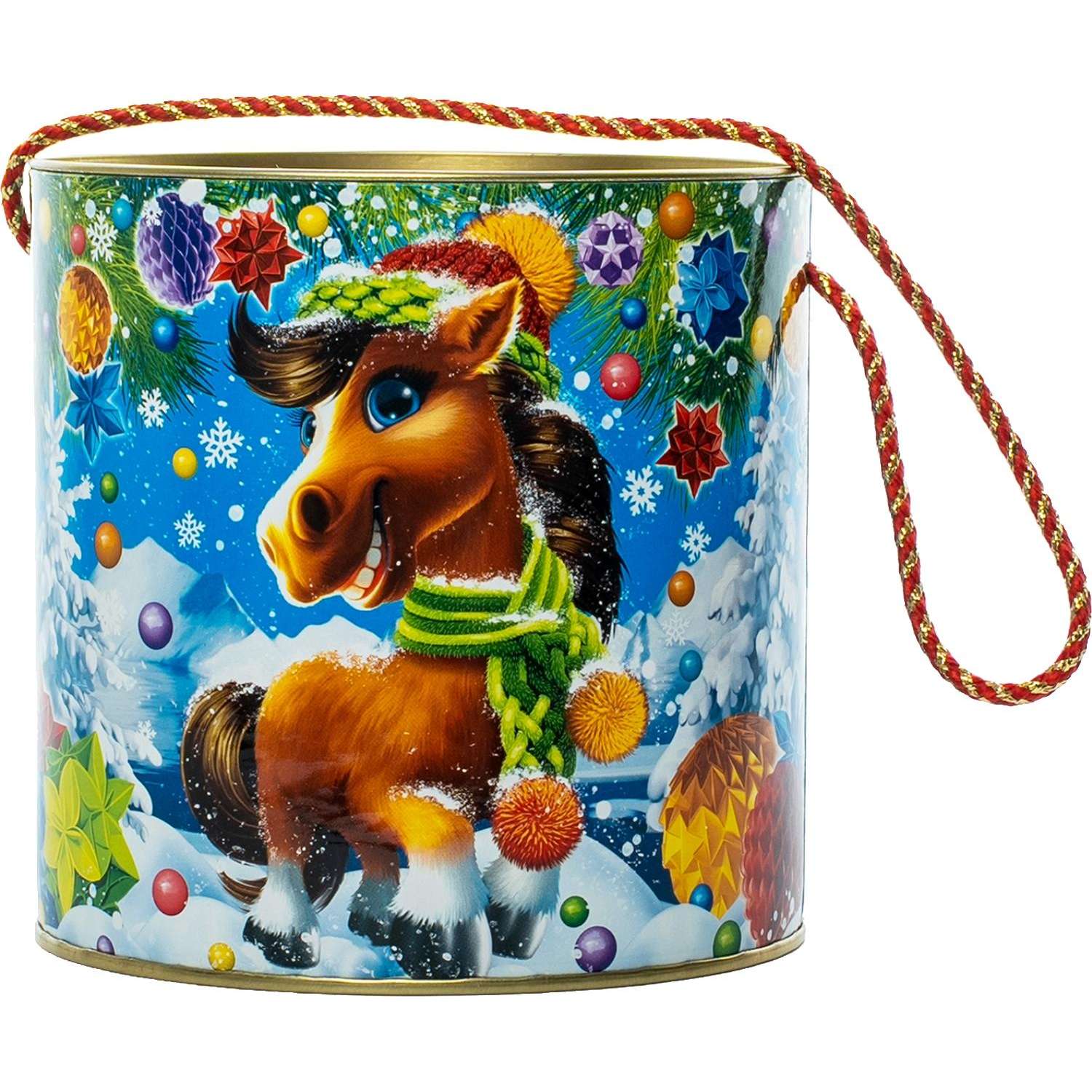 Новогодний сладкий подарок Коняшка в шапочке Туба 300 грамм, K036