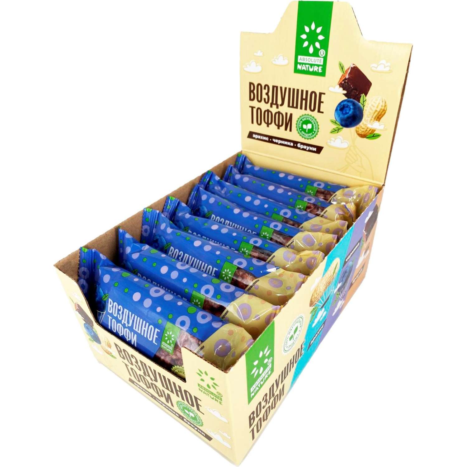 Батончик злаковый Absolute Nature Воздушное тоффи с черникой, 30гx16шт/уп