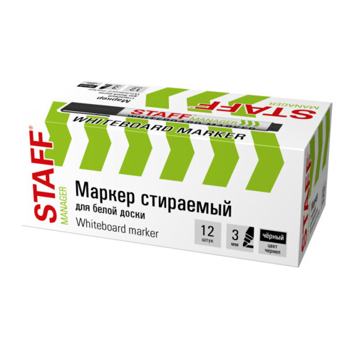 Маркер стираемый для белой доски ЧЕРНЫЙ, STAFF "MANAGER" WBM-300, 3 мм, с клипом, 152636