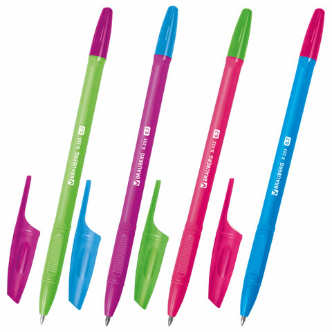 Ручки шариковые BRAUBERG "X-333 NEON MIX", НАБОР 8 ШТУК, СИНИЕ, узел 0,7 мм, линия 0,35 мм, 144536