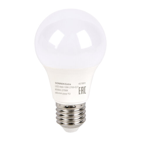 Лампа светодиодная SONNEN EXTRA, 10 (85) Вт, Е27, груша, теплый белый, 30000 ч, LED A60-10W-2700-Е27