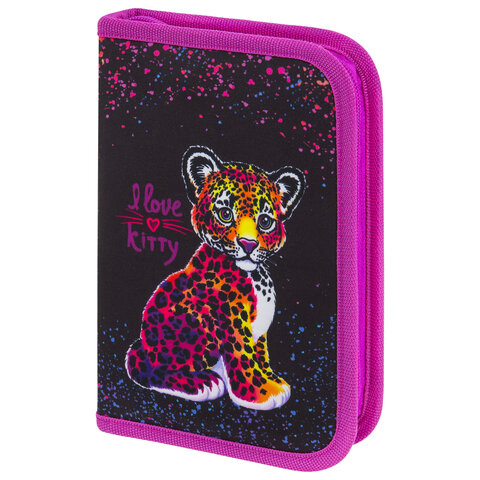 Пенал BRAUBERG с наполнением, 1 отделение, 1 откидная планка, 24 предмета, 21х14 см, "Leopard", 2723