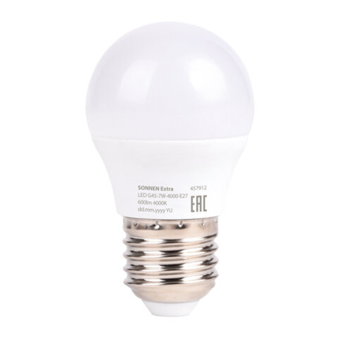 Лампа светодиодная SONNEN EXTRA, 7 (60) Вт, E27, шар, нейтральный белый, 30000 ч, LED G45-7W-4000-Е2