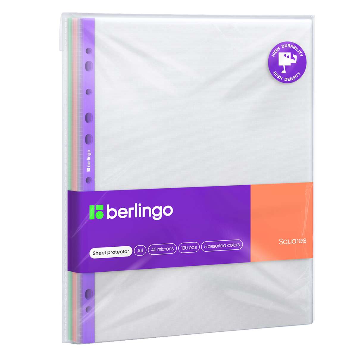 Папка-вкладыш с перфорацией Berlingo "Squares", А4, 40мкм, рельефная текстура, матовая, с цветным ко