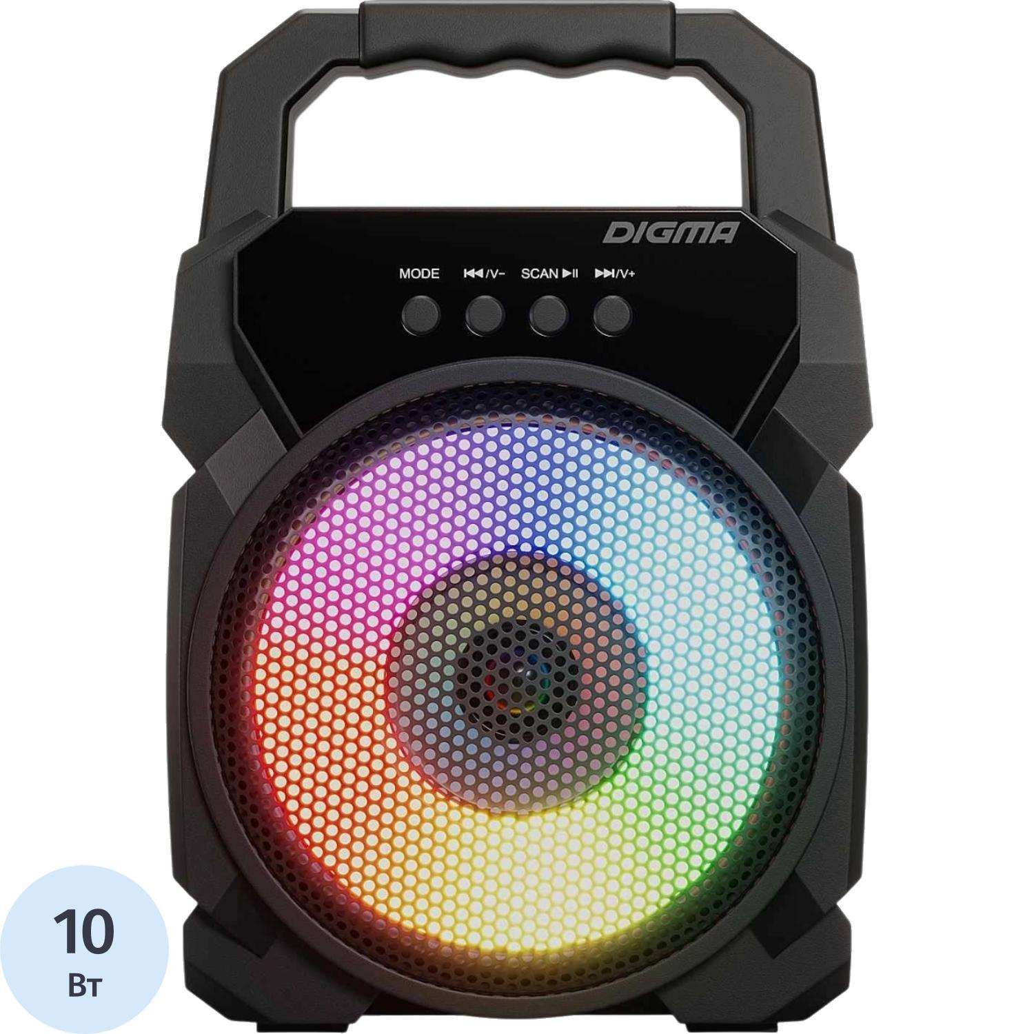 Портативная акустика Digma D-PS1500 черный 10W 1.0 BT 10м 500mAh (SP1500B)